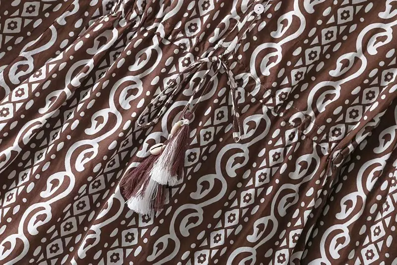 Женское винтажное платье до середины икры хлопковое свободное с принтом весна 2019