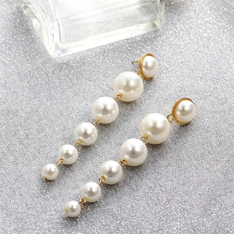HASTTHOU длинные падение в заказ Pearl Длинные висячие серьги золото металл моды