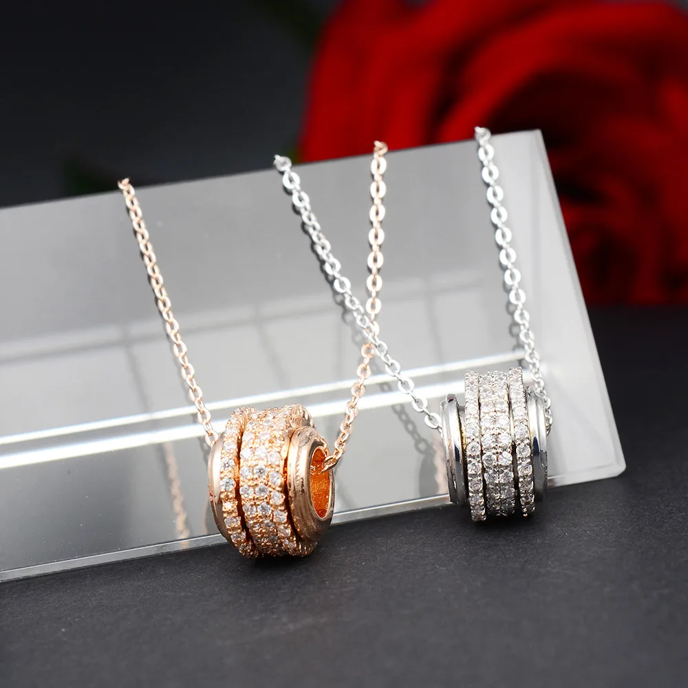 YUN RUO роскошные микро проложить Циркон круглый кулон ожерелье розовое золото