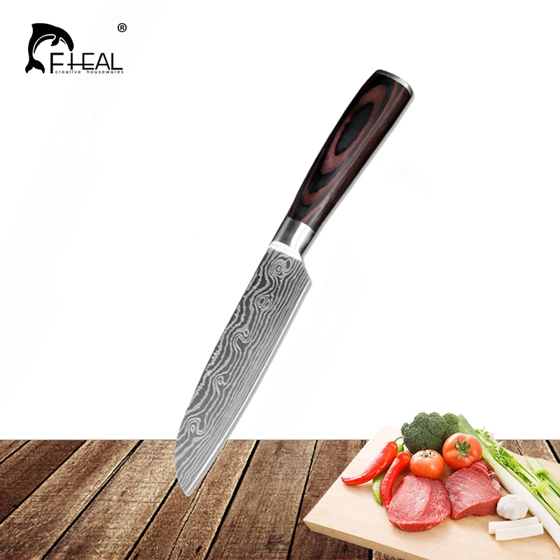 FHEAL 5 дюймов японские кухонные ножи имитация Дамасского рисунка шеф повара нож
