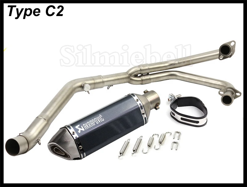 Type C2 Без шнуровки MT03 Akrapovic мотоцикл выхлопной глушитель мото полная система передний коллектор трубы для Yamaha MT 03 YZF R3 R25 - Цвет: Type C2