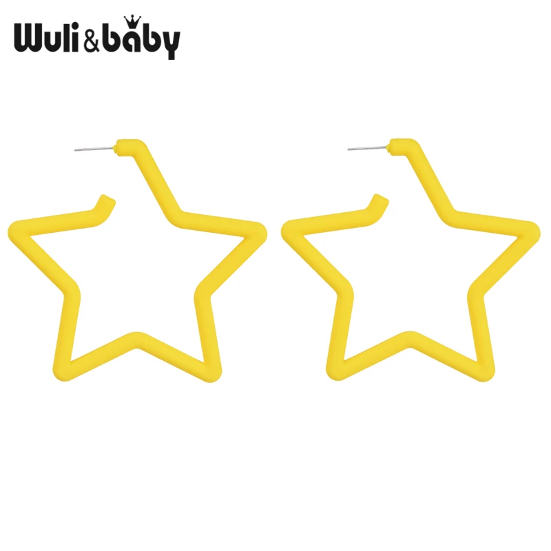 Женские серьги-кольца Wuli &amp baby в форме звезды желтые и зеленые массивные серьги