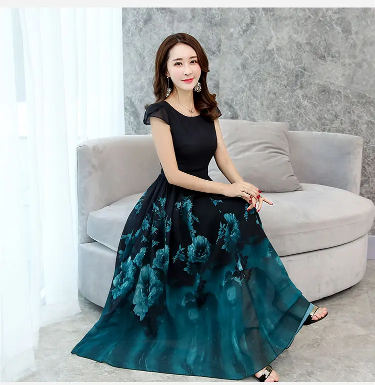 Dingaozlz летнее платье размера плюс Vestidos модное печатное шифоновое платье с коротким рукавом тонкое женское богемное пляжное длинное платье