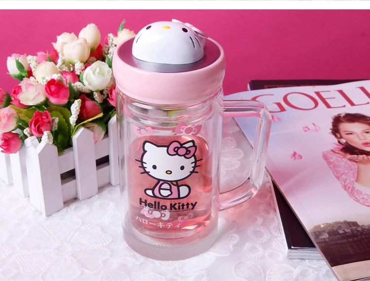 Милая бутылка для питья hello kitty, прозрачная чашка для воды, молока, Kawaii, чашка для чая, для заварки чая, фруктовый заварочный фильтр для путешествий и кофе