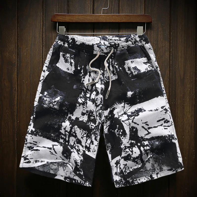 Шорты мужские льняные повседневные эластичные большие размеры 7XL 8XL 9XL черные