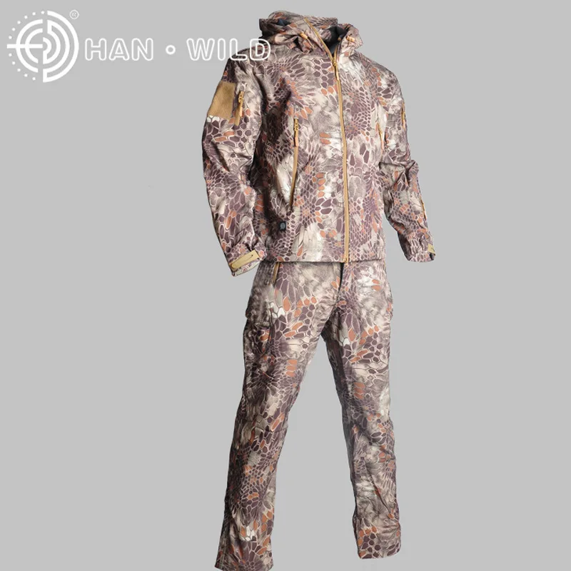 desert python Sharkskin мужские тактические комплекты армейские военные охотничьи костюмы уличная водонепроницаемая ветрозащитная куртка или брюки альпинистская походная одежда - Цвет: desert python