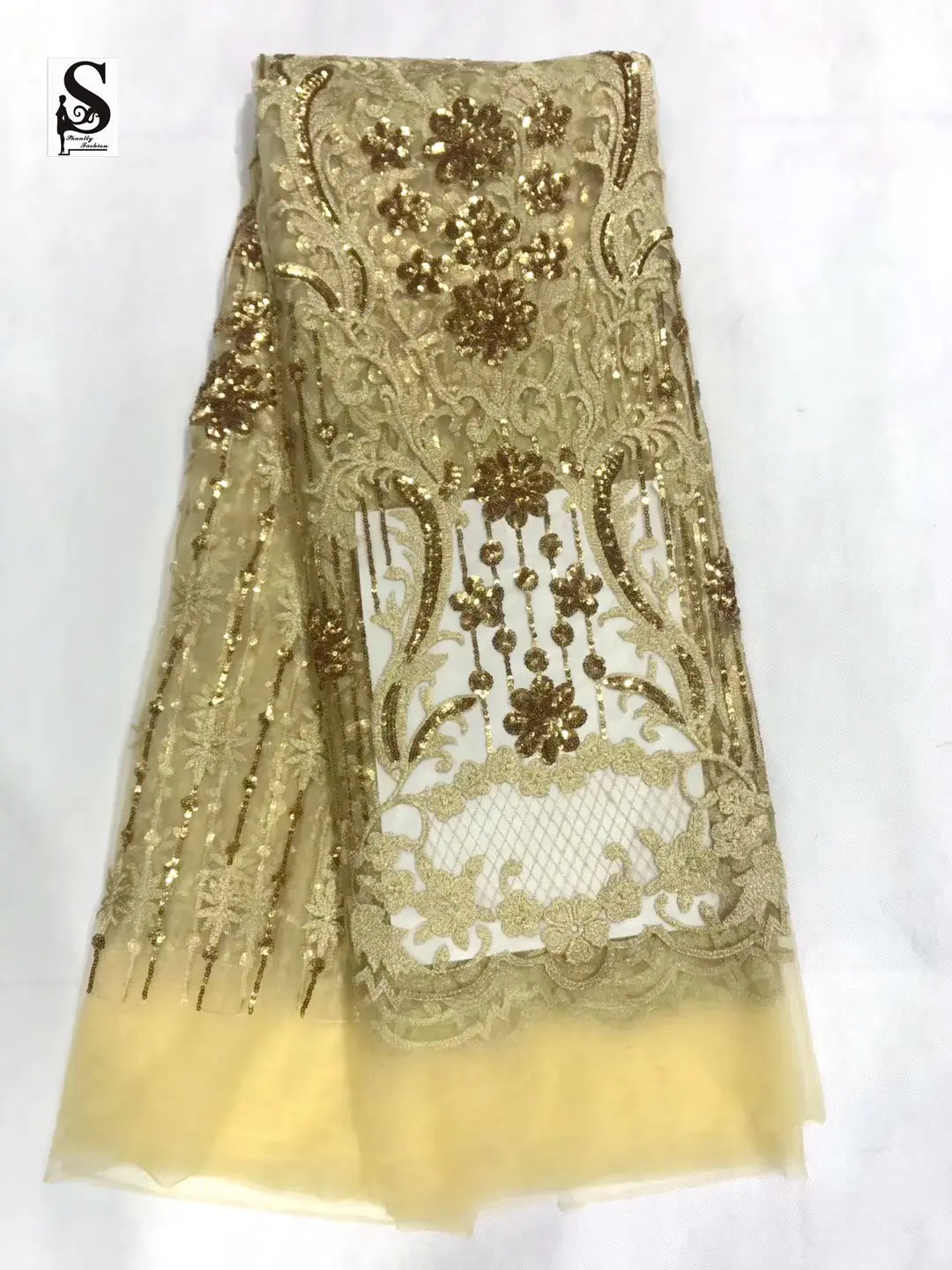 Shanlly Мода 2018 люрекс Embroideried кружевной ткани пайетки Африканский Свадьба Кружева