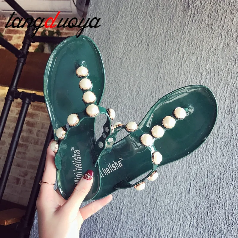 2019 г. Модные женские сандалии прозрачная обувь на плоской подошве Вьетнамки