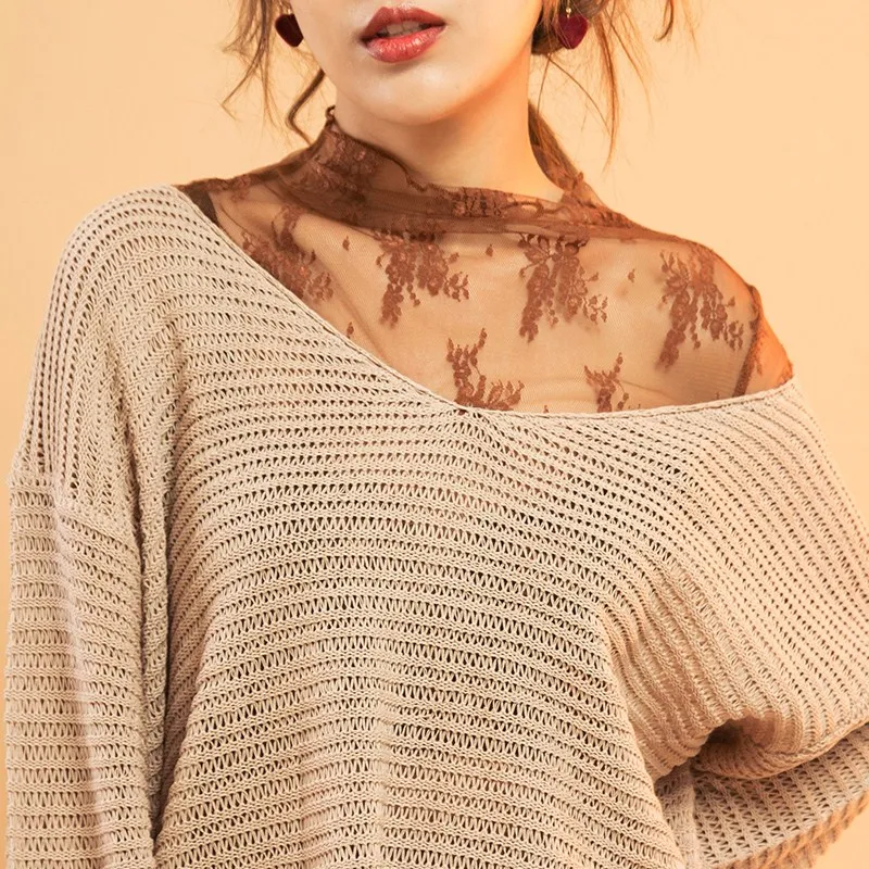 Корейский стиль женская кружевная сетчатая блузка с длинным рукавом и вышивкой