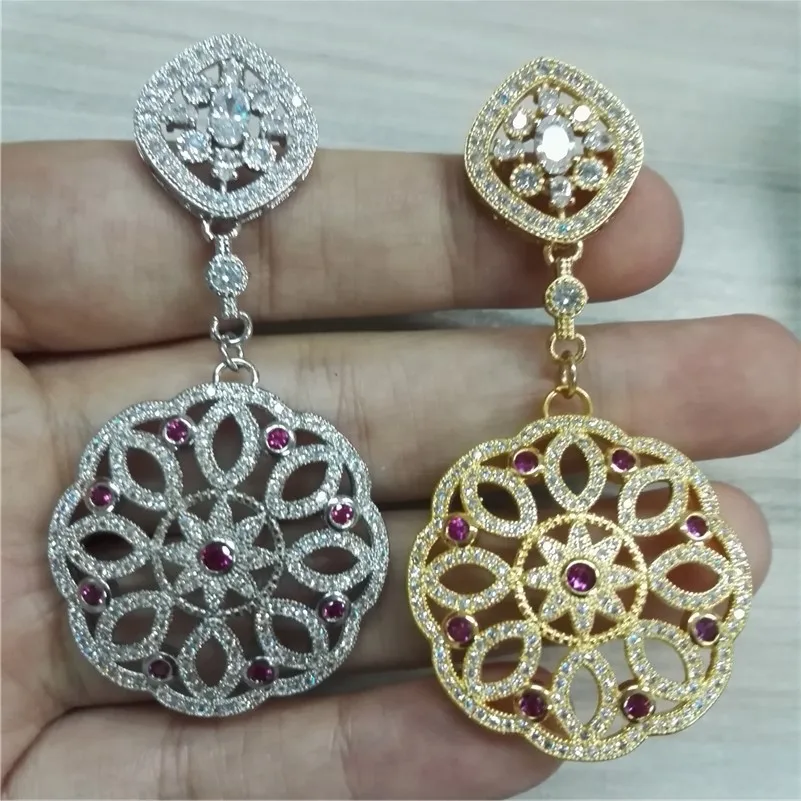Серьги подвески женские золотистые с фианитами модные ювелирные украшения
