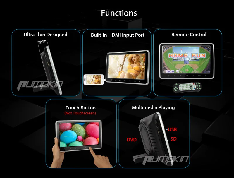 Тыква 10 1 ''подголовник автомобиля dvd-плеер HD цифровой TFT экран с HDMI портом 1024*600