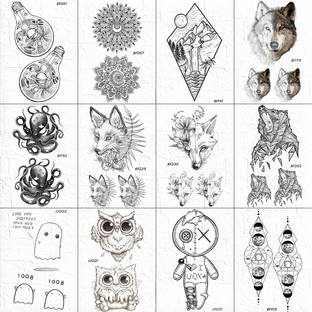 VANKIRS женский рисунок на руку Татуировка Временная поддельная черная лиса листья
