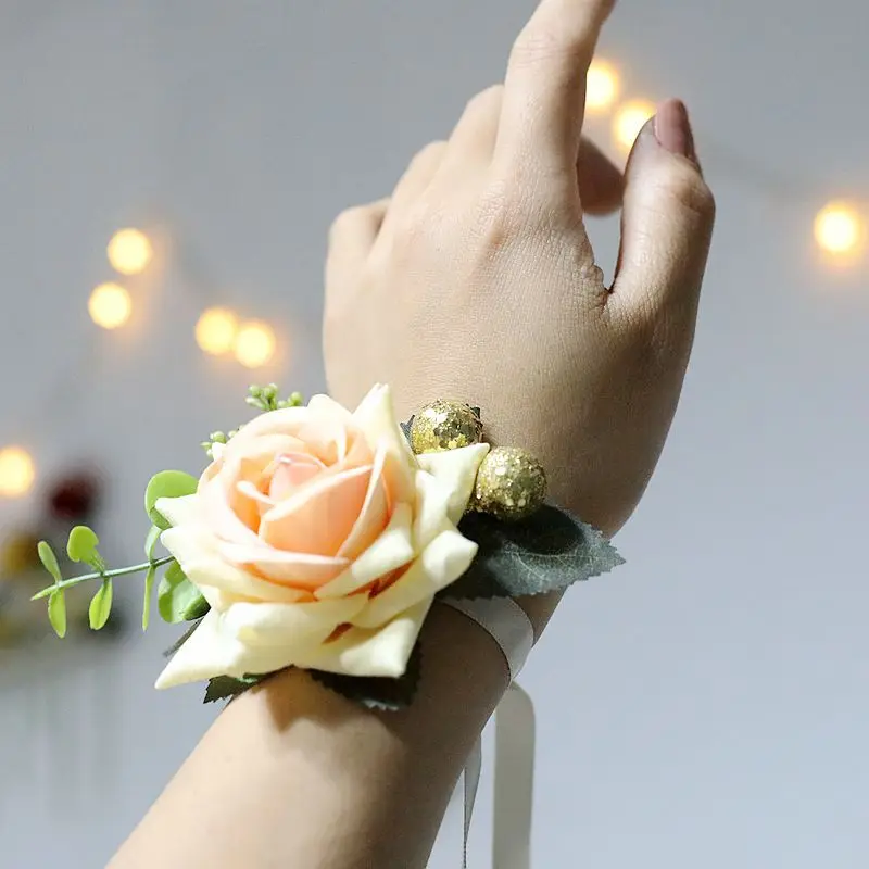 Аксессуары для Bridemaids роза брошь Шелковый корсаж браслет свадебные браслеты