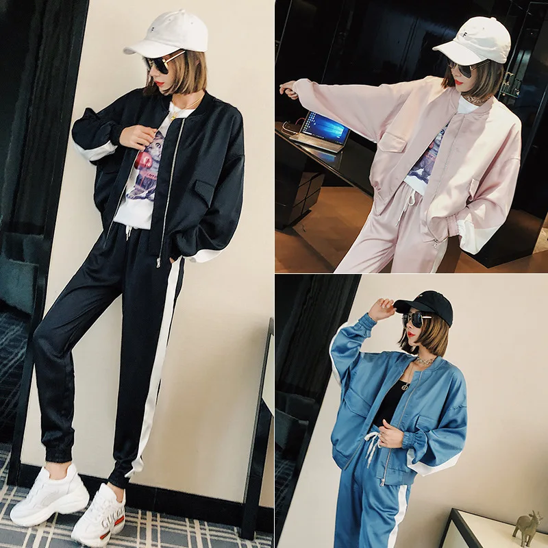 

Set female casual sports student baseball uniform trousers two-piece 2019 autumn new fashion loose temperament women's clothing