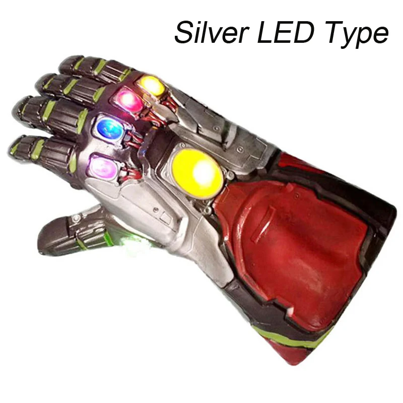 LED Silver Вечерние перчатки на Хэллоуин, Мстители, супергерой, Железный человек, танос, бесконечность, камень, светодиодный, латексные перчатки, перчатки для косплея - Цвет: LED Silver