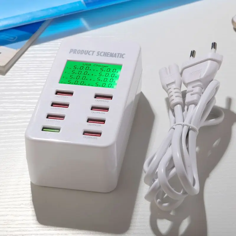 Зарядная Станция qiang 8-портовая Быстрая зарядка USB с ЖК-дисплеем многопортовая для