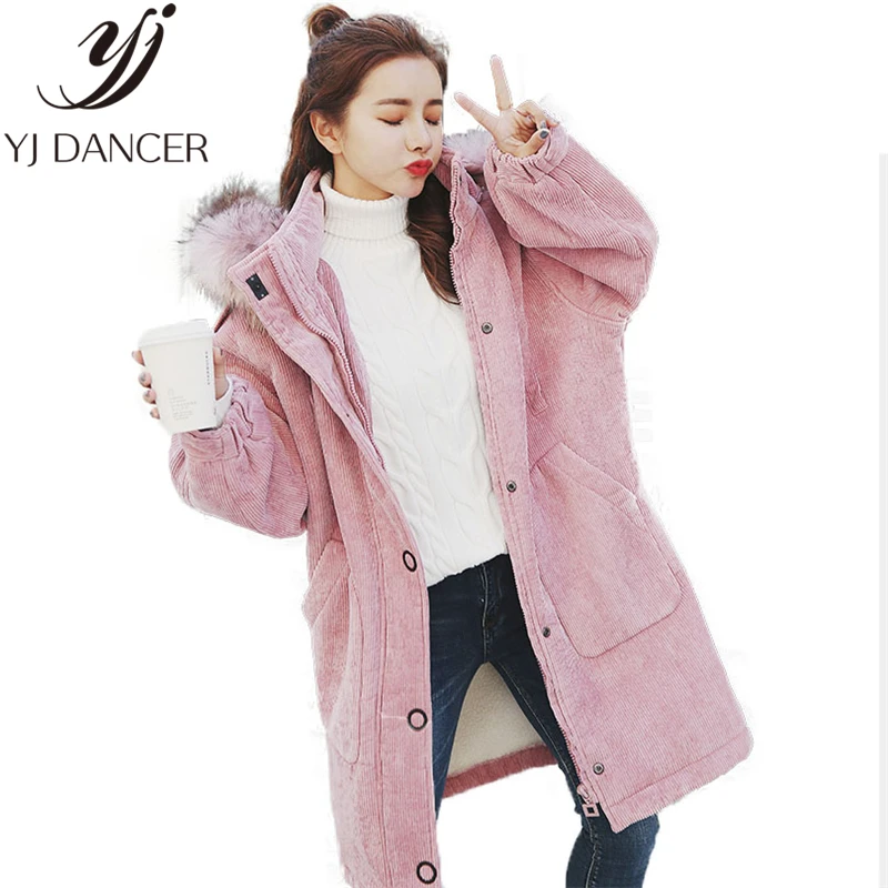 Женское вельветовое пальто с капюшоном длинная толстая стеганая куртка из