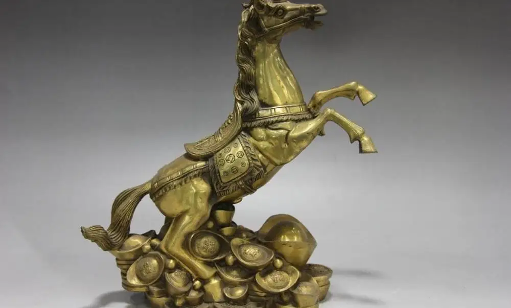 

Chinese folk Fengshui copper Brass Horse Money Wealth YuanBao Horse lucky Statue