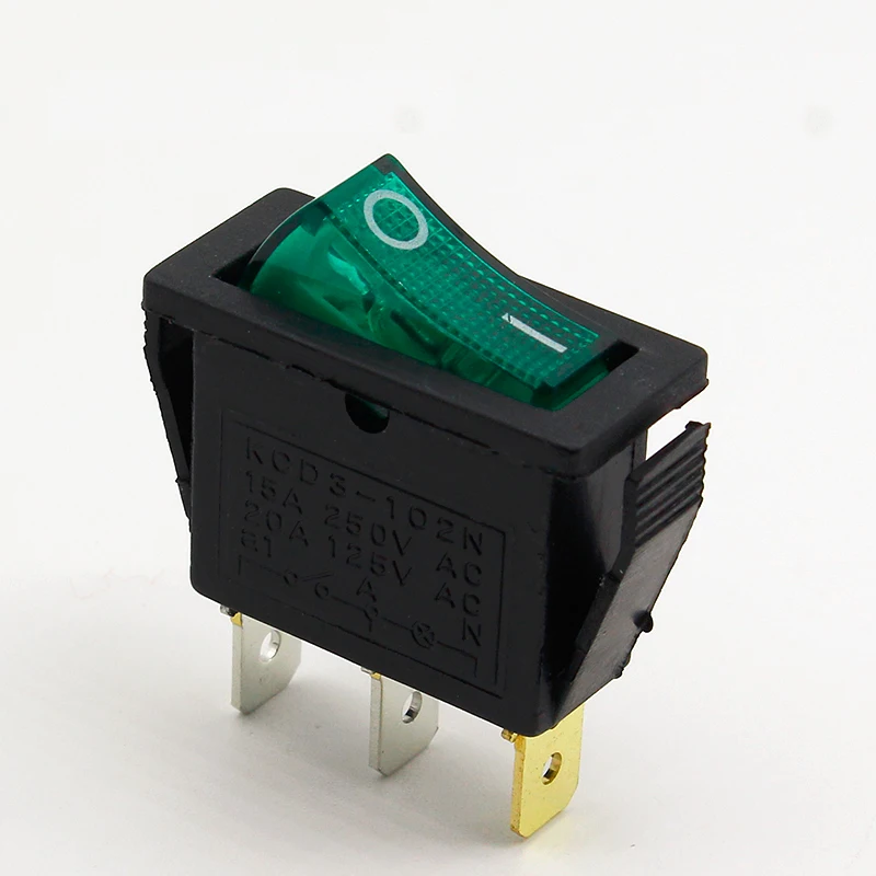 5 шт./лот Зеленый светодиод SPST 3PIN вкл./выкл. G124 рокер переключатель 15A/250 В 20A/125