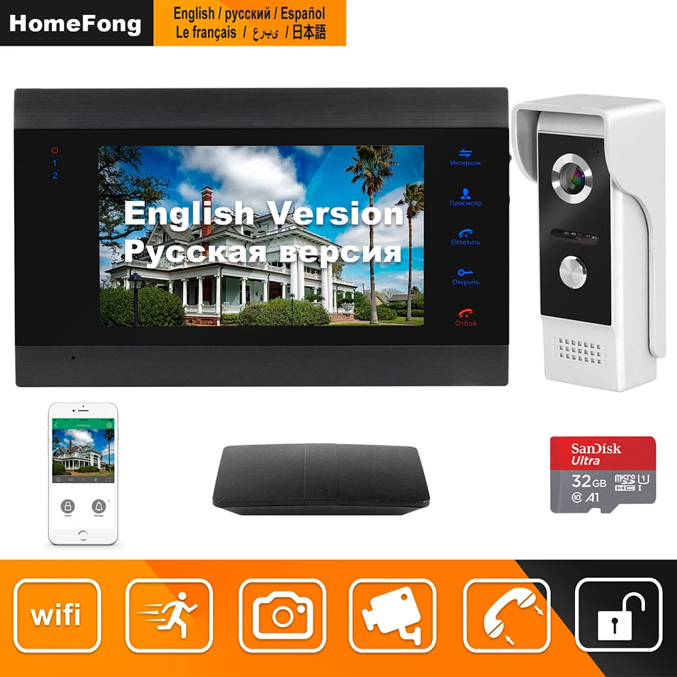 HomeFong WiFi дверной видеофон беспроводное видеопереговорное устройство для дома 7 дюймовый hd-монитор ИК дверной звонок с детектором движения Домашний домофон