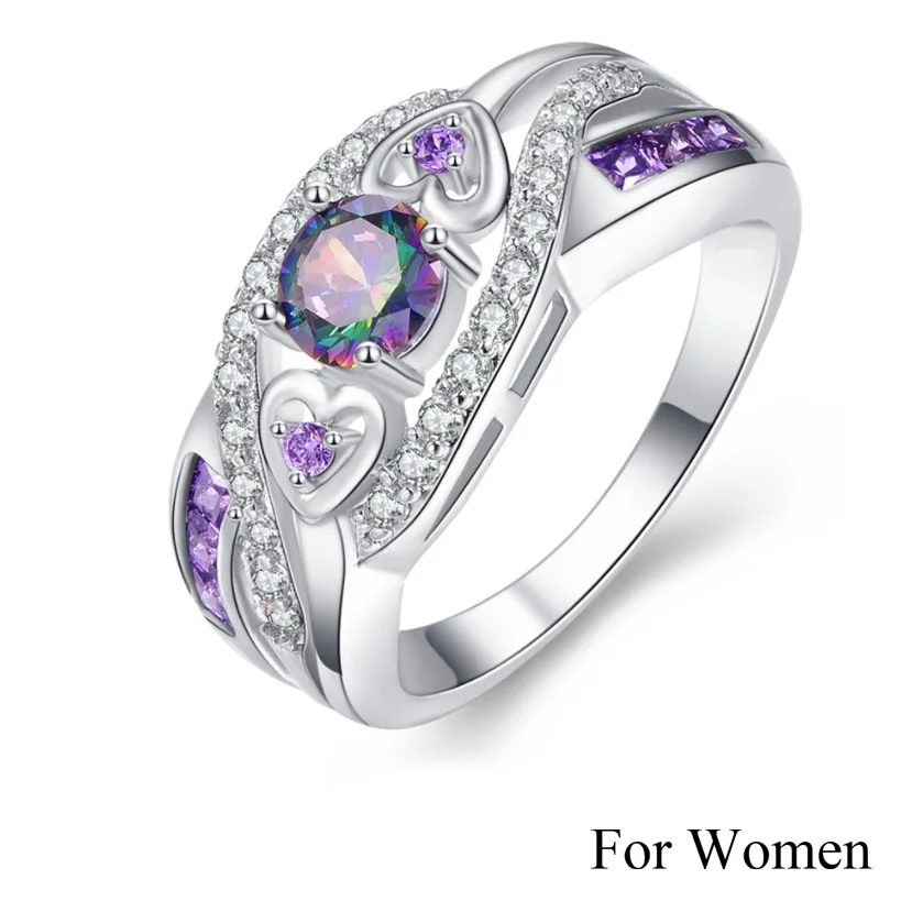 Womens Ring Новое поступление, овальное дизайнерское разноцветное И фиолетовое белое CZ серебряное кольцо, модное женское и мужское парное ювелирное изделие, подарок - Цвет основного камня: Womens Ring