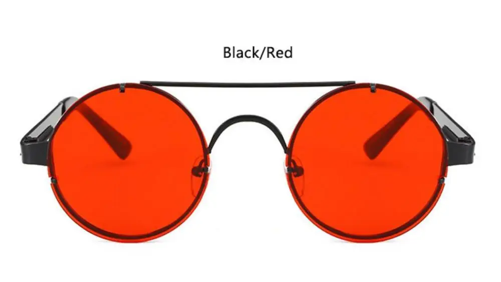 black red Стимпанк Солнцезащитные очки круглая Золотая оправа металлические готические мужские женские очки от солнца брендовые дизайнерские черные очки мужские ретро очки - Цвет линз: black red
