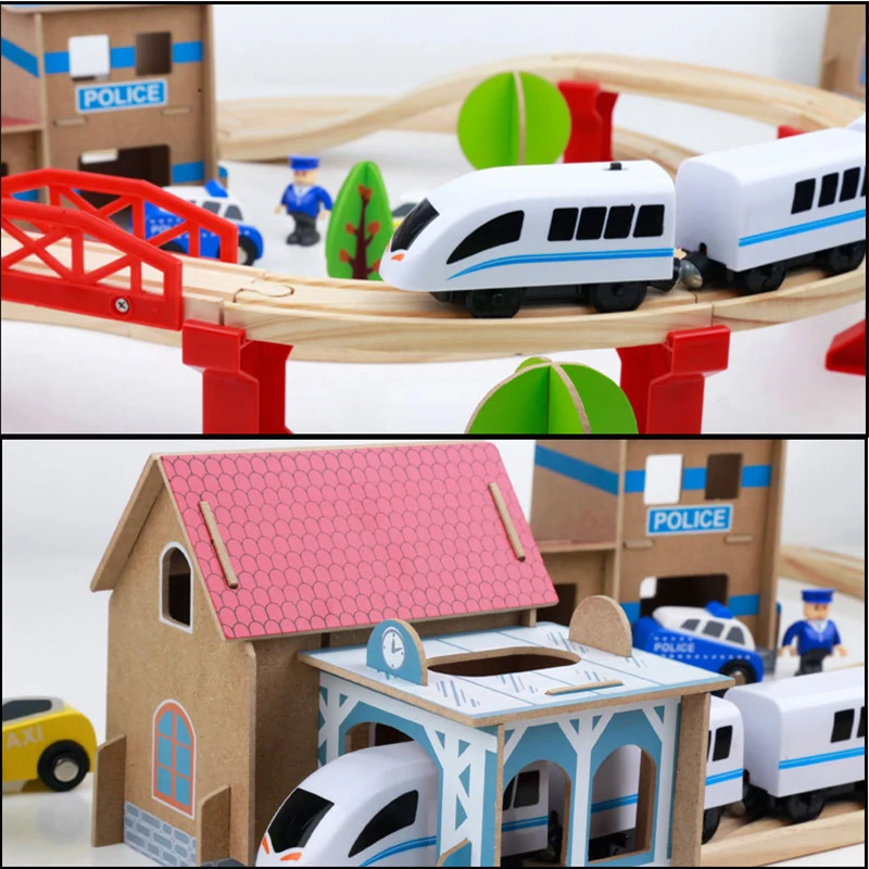 88 шт. деревянный поезд трек Железнодорожный самолет набор Магнитный автомобиль