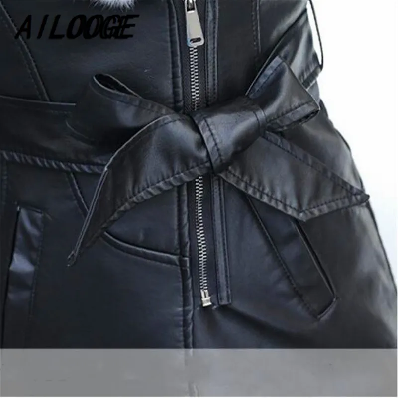 AILOOGE, новинка, модный стиль, с отворотом, с поясом, с длинным рукавом, кожаное пальто на молнии, из искусственной кожи, женское длинное пальто, черный, розовый