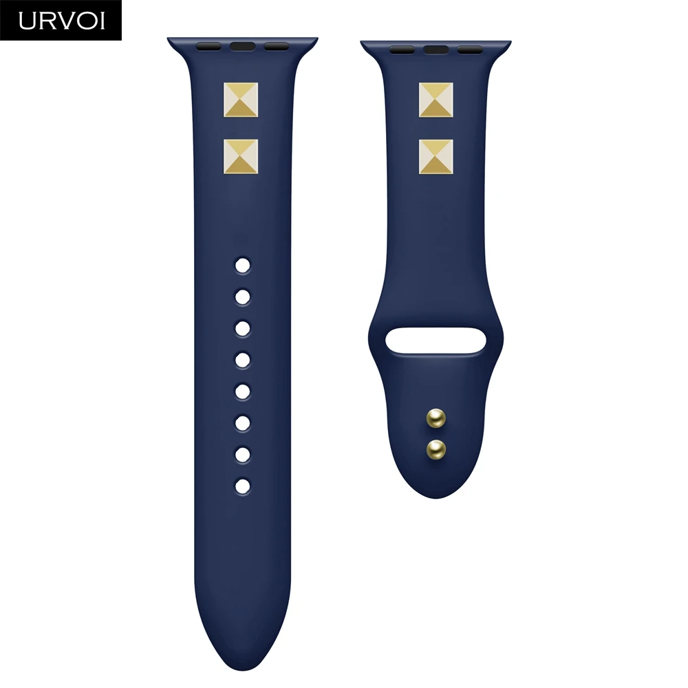 Midnight Blue URVOI Шипованный ремешок для apple watch series 5 4 3 2 1 ремешок для iwatch силиконовый ремешок в стиле панк с заклепками 38 40 42 44 мм - Цвет ремешка: Midnight Blue