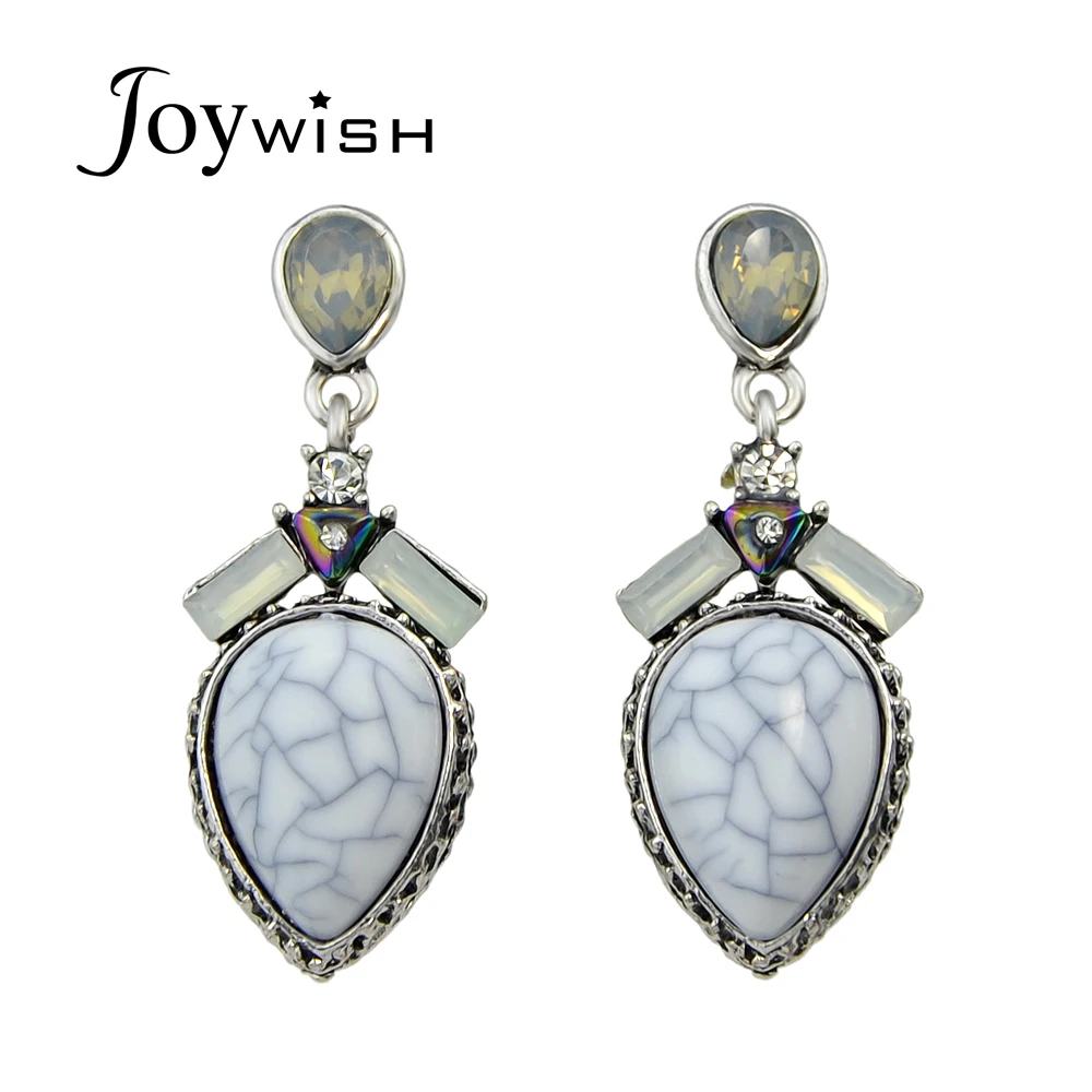 Joywish Этническая Стиль серебро Цвет цепь с белым Мрамор капли воды Форма со