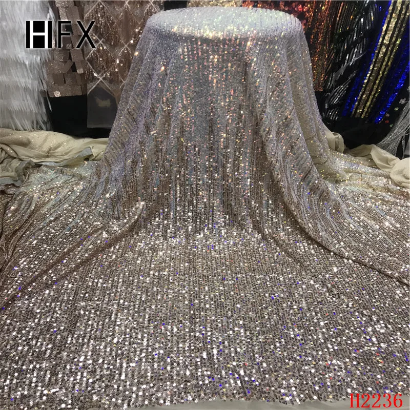 HFX кружевная ткань с пайетками, синие блестки, нигерийские кружева, ткань высокого качества, французский тюль, кружевная ткань для женского платья H2236