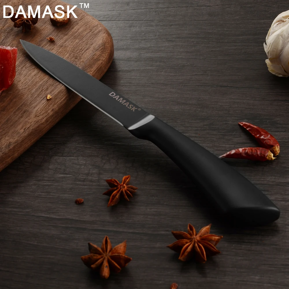 DAMASK 3Cr13Mov набор ножей из нержавеющей стали Santoku Универсальный черный нож