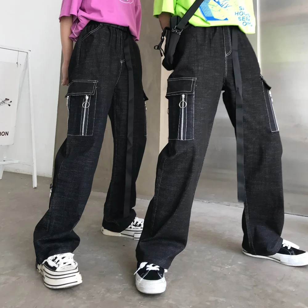 Осенние новые корейские vingate Harajuku уличные товары джинсы свободные с высокой талией Прямые брюки шикарный Досуг mopping хип-хоп женские брюки