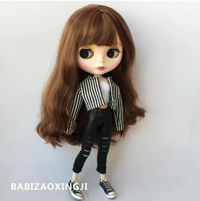 

T02-X200 Blyth Doll clothes 30cm 1/6 dolls Azone Accessories Striped jacket with glossy pants 3pcs/set