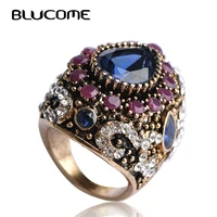 blucome turkish big size rings blue vintage women jewelry anel anillo turco anies femininos antique gold color finger bijoux