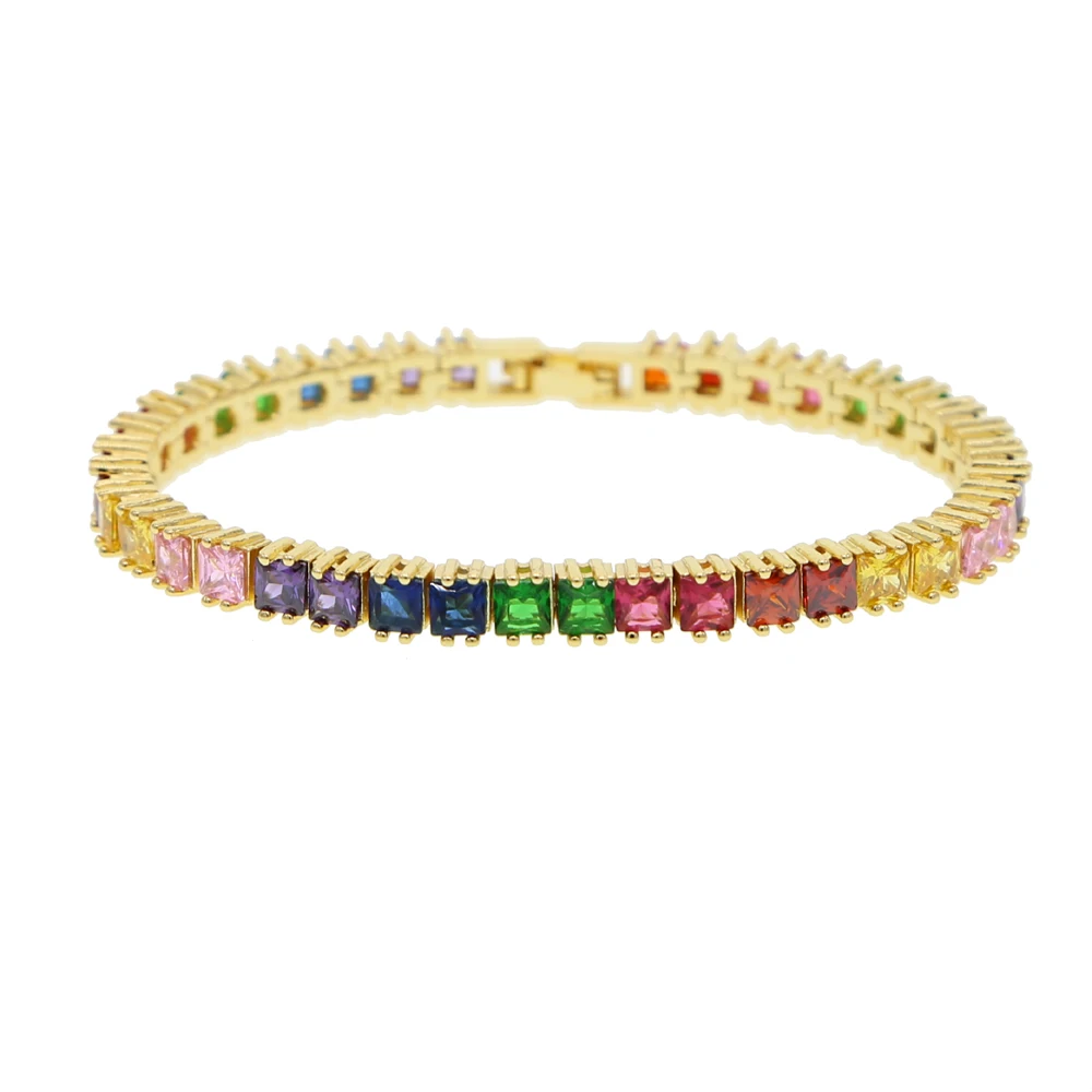 2021 браслеты и Заполненные Модные ювелирные изделия Радужный квадратный Багет Cz