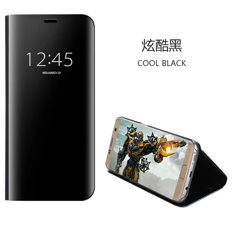 black Для samsung умный зеркальный флип-чехол для телефона A320 A3 A520 A5 A720 A7 Старлайт J4 J6 плюс A750 A7 S10 S7Edge J3 J5 J7 pro Чехол с откидной крышкой - Цвет: black