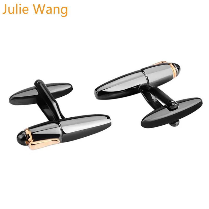 Julie Wang 1 пара пистолет черная модная ручка Запонки мужские рубашки запонки высокого качества черные запонки Бизнес подарок