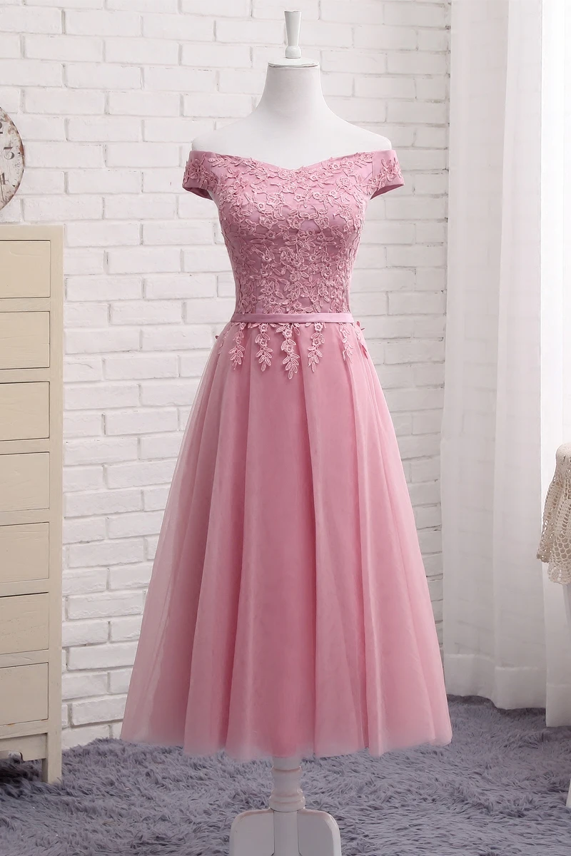 

Sexy Boat Neck Pink Bridesmaid Dress Elegant Bride Wedding Party Dress S47w30