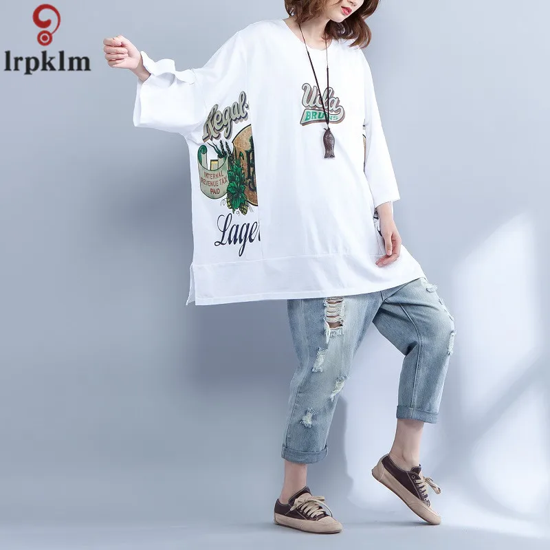 Женская хлопковая Футболка большого размера свободная футболка с коротким