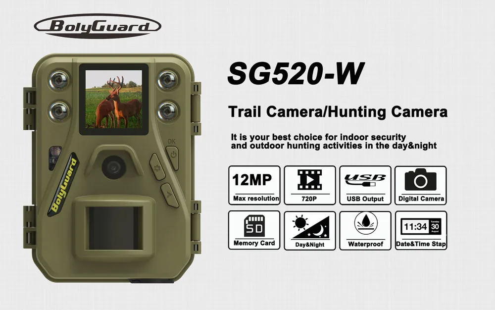 Bolyguard 720P HD Trail Скаутинг дикая природа цифровая камера видеонаблюдения ИК Ночное Видение Быстрый триггер время охоты камера SG520-W