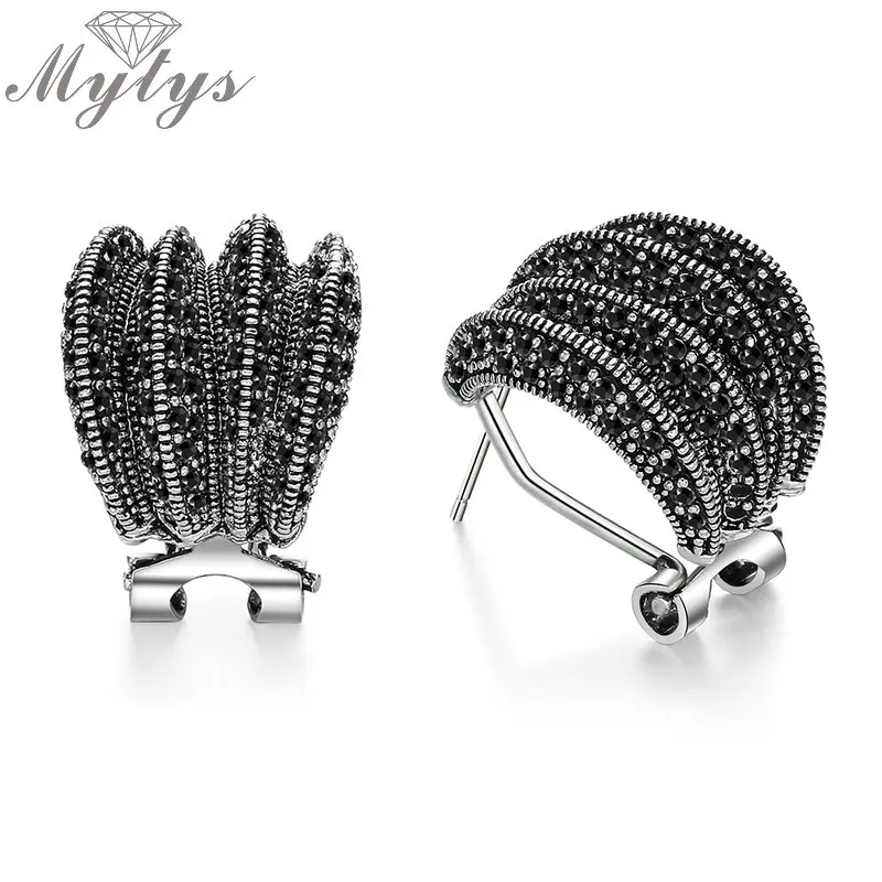 Женские винтажные серьги Mytys черные из марказита в стиле ретро античном