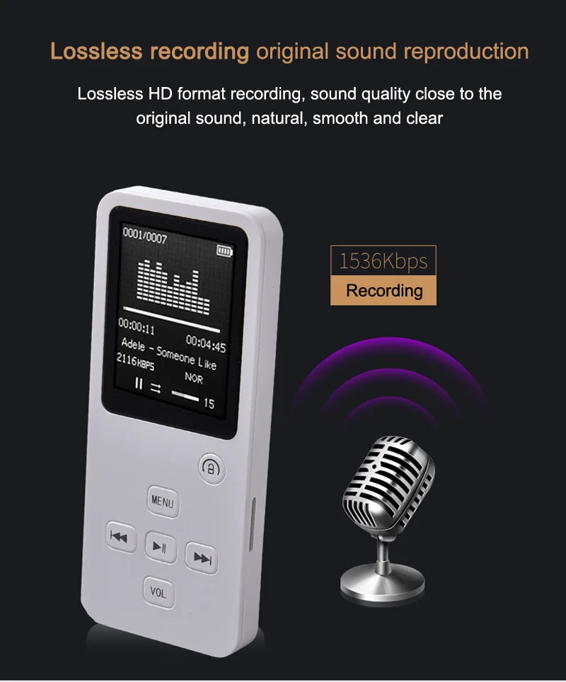 Популярный Bluetooth MP3 без потерь Поддержка записи SD карты 32 Гб MP3-плеер 1,8 дюймов экран fm-радио 16 Гб музыкальный плеер