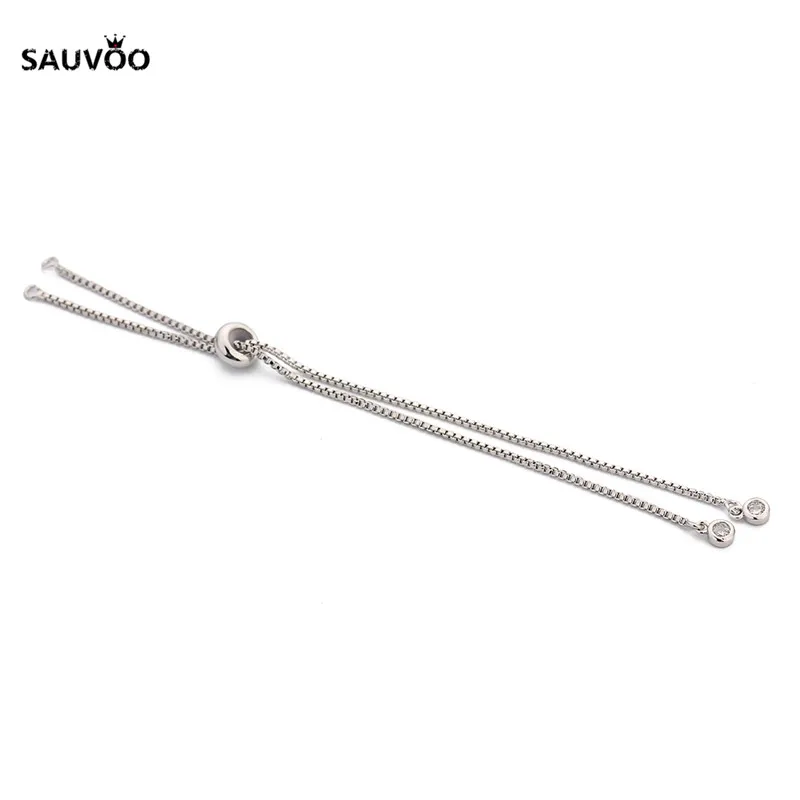 SAUVOO 2pcs Rhodium Black Rose Gold Color Box Chain Link Chains with CZ Tassel Charms for Slide Bracelet Jewelry Making | Украшения и