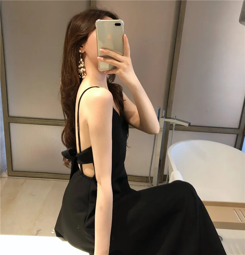 

Sling Hollow Out Summer Mid-calf Dresses Women A-line V-neck Bohemian High Waist Jurk New 2018 Backless Dress Female Vestidos
