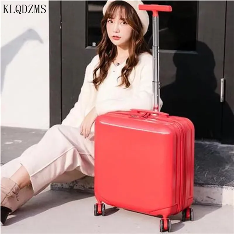 KLQDZMS 18inch  Boarding Box ABS＋PC  Rolling Luggage Spinner Trolley Case Girls Travel Suitcase Wheels