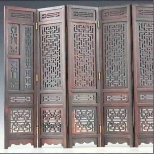 14.89 inch/Hand carved Chinese collection hongshan chicken wings wood folding screen Family table adornment carving crafts |