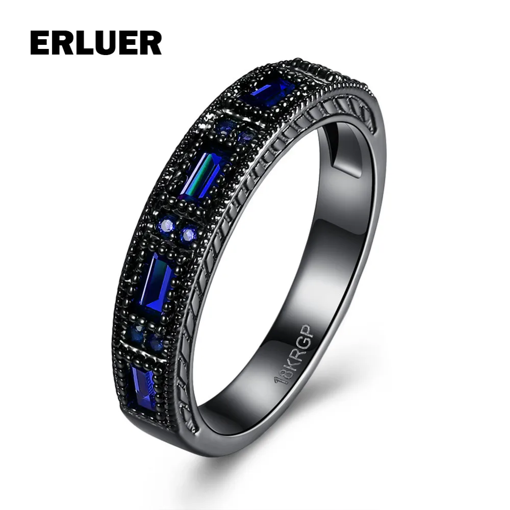 Erluer австрийского хрусталя Кольца модные Мода черное золото заполненные Винтаж