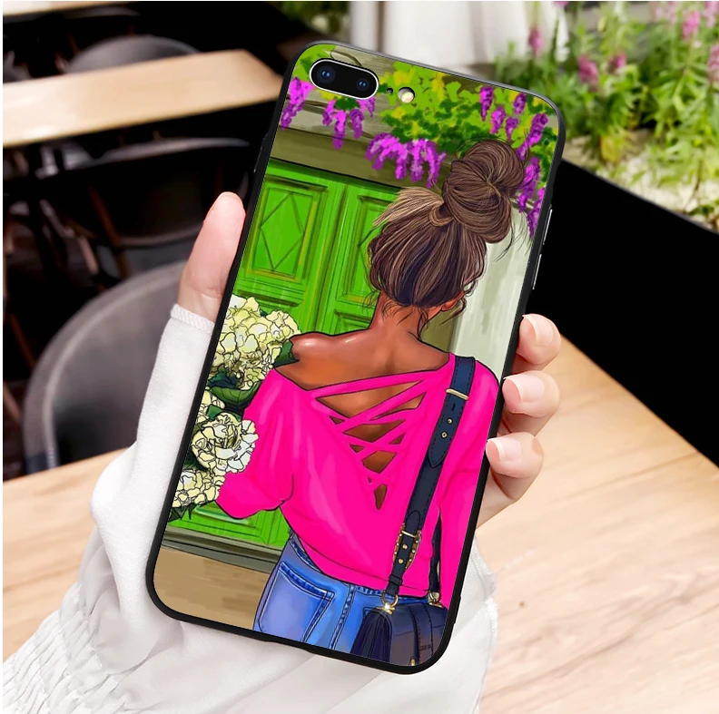 Чехол для iPhone 11Pro MAX XR XS X10 5 6 7 8Plus 11Pro MAX SE из мягкого ТПУ с черными и коричневыми волосами