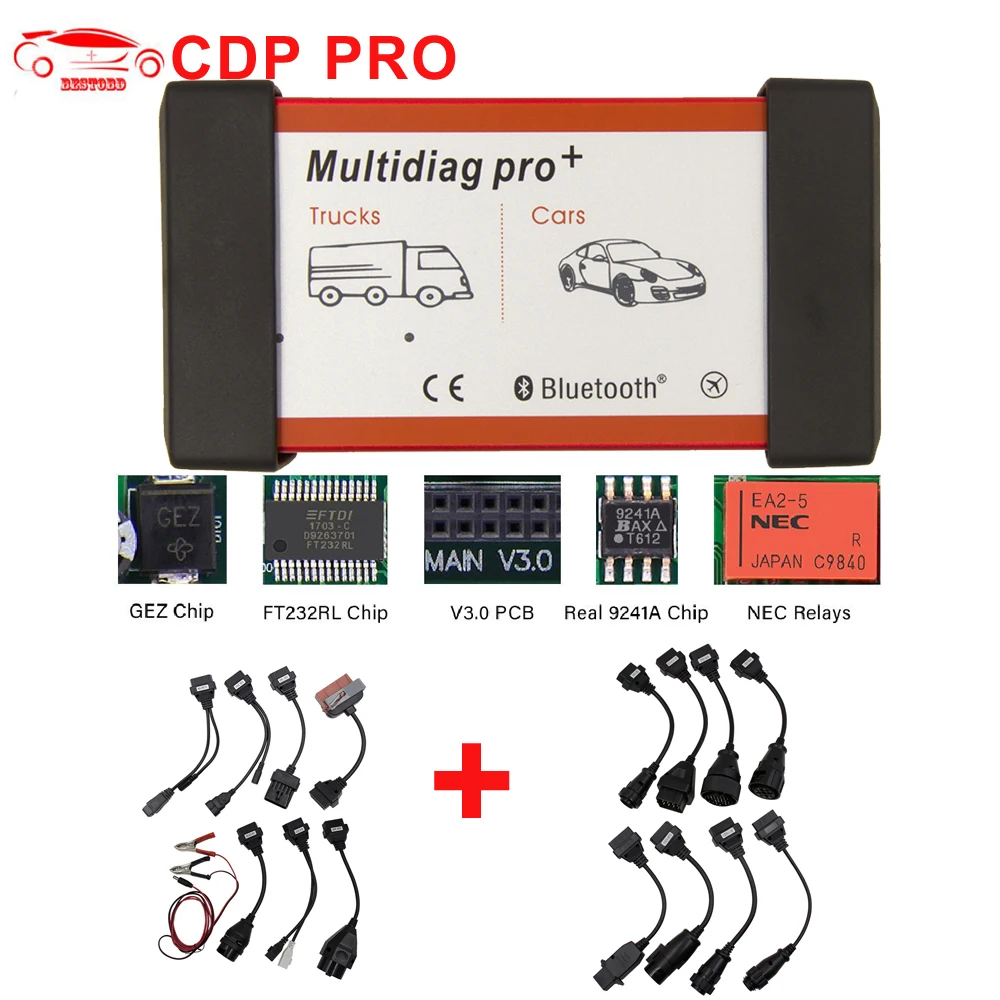 TCS PRO,00/. R3 Multidiag pro Bluetooth USB автомобили Грузовики OBDII диагностический инструмент TCS+ V3.0 NEC Реле Настоящее 9241A сканер
